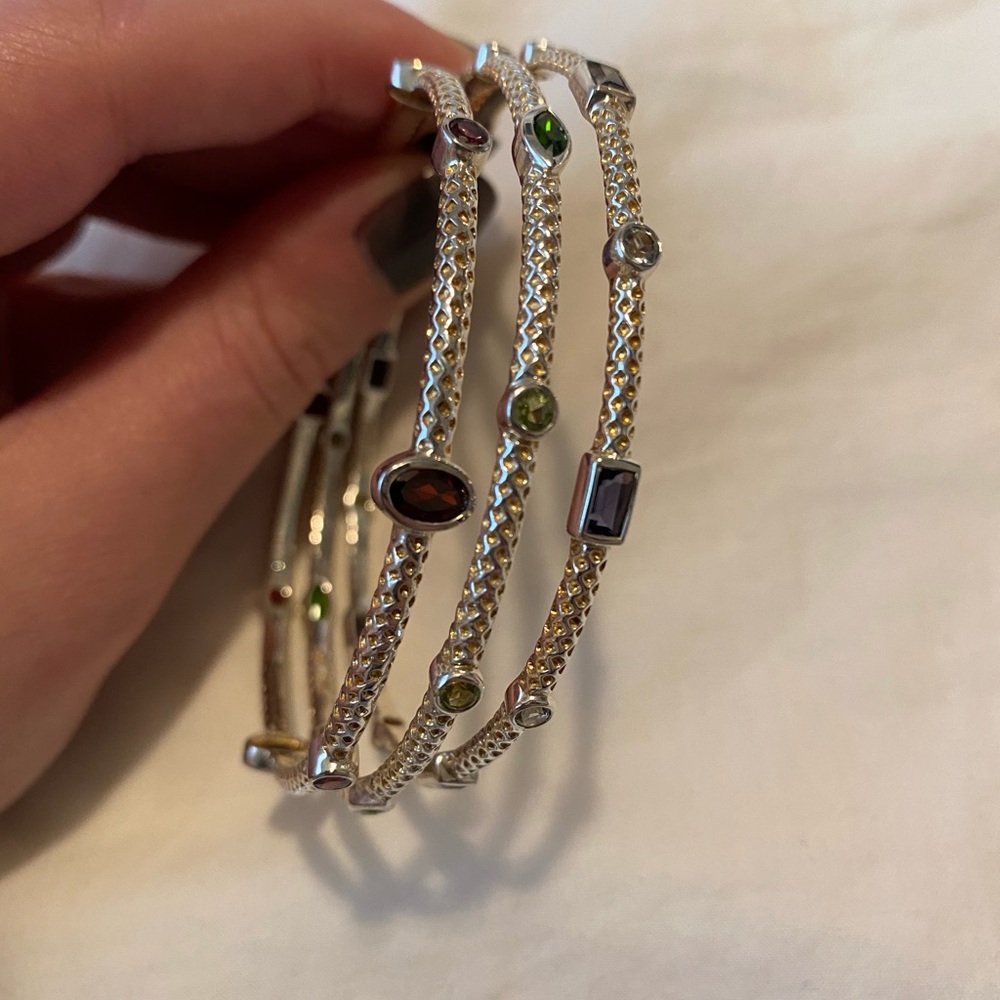 Thistle & Bee Sterling Silver Bangle Bracelet Set